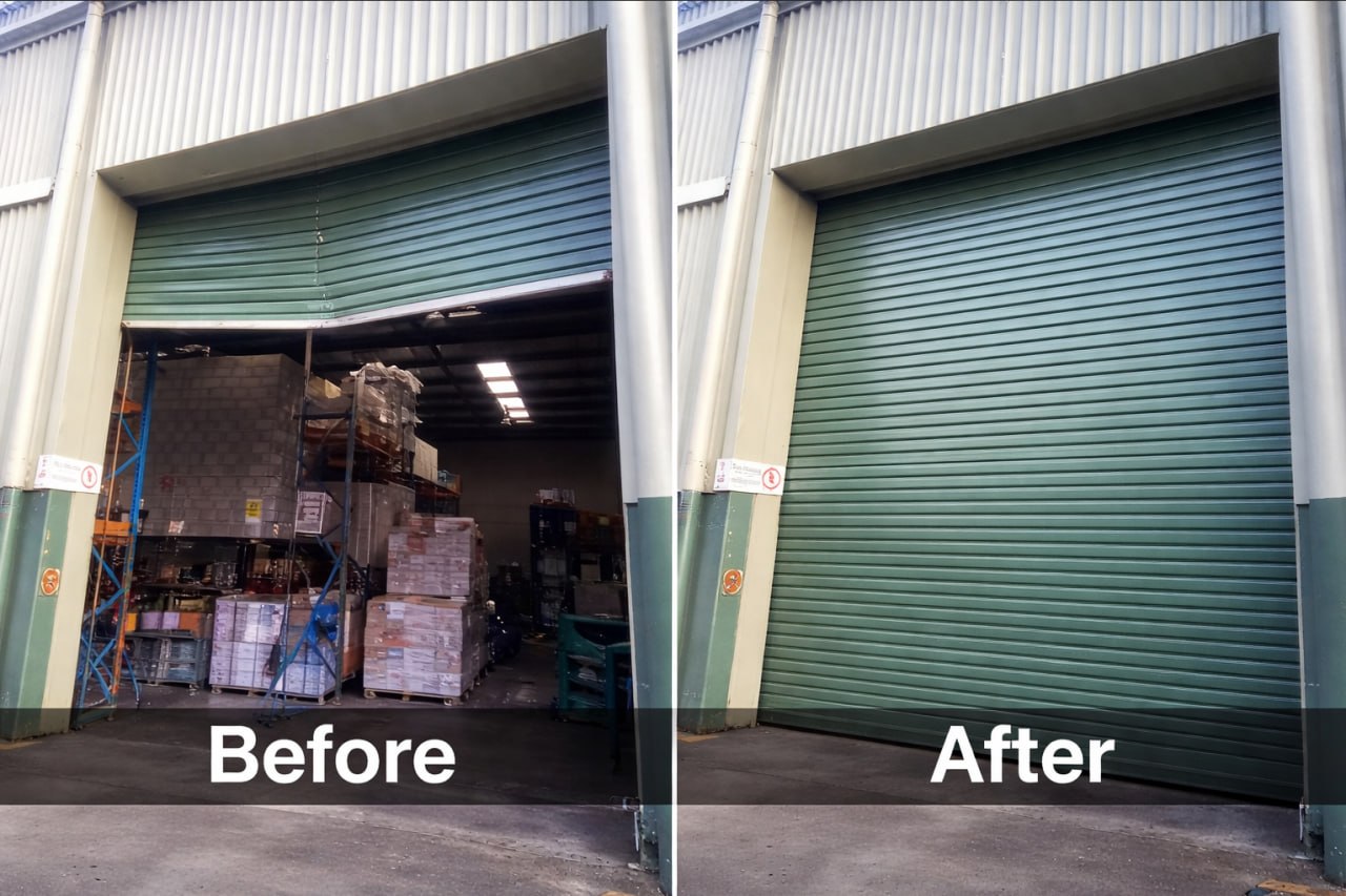Before and after commercial automatic door repair result